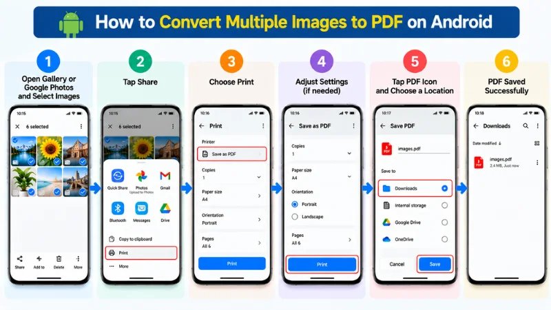 Convert multiple images to PDF on Android using Save as PDF