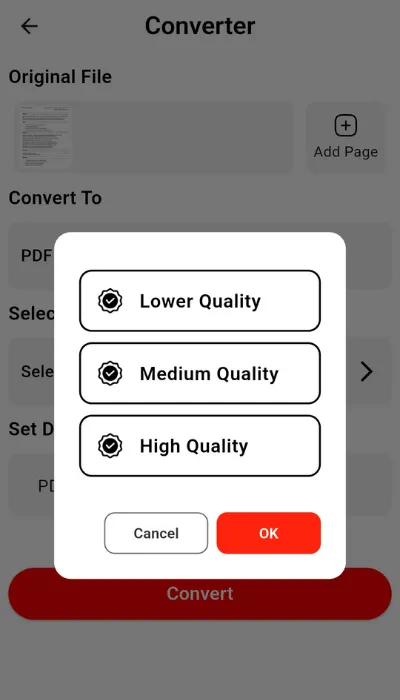 choose export quality