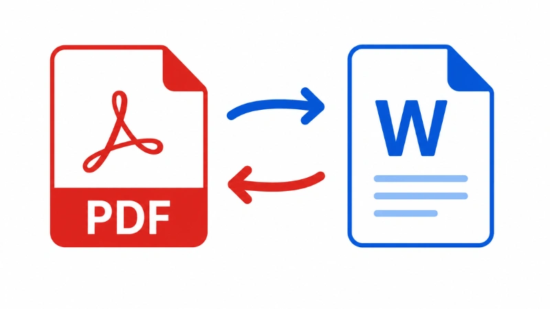 PDF and Word file conversion arrows illustration