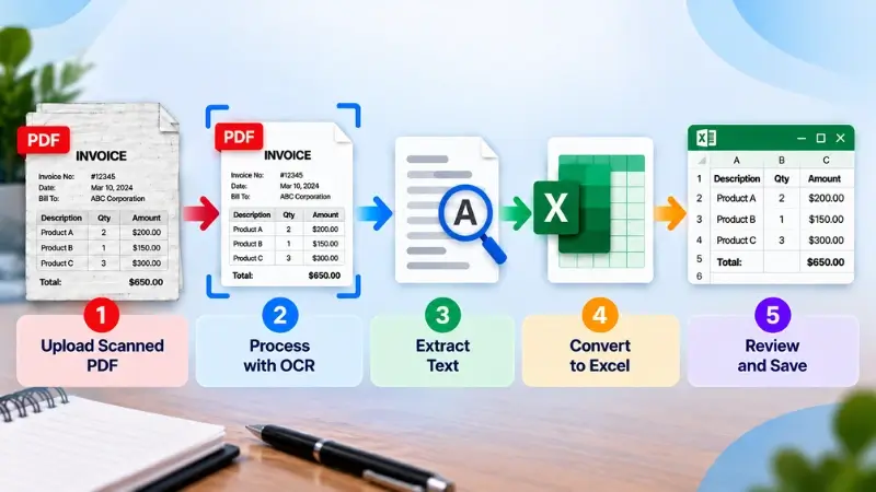 Five-step process for converting scanned PDF to Excel with OCR